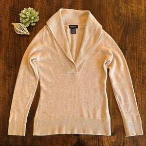 Lord & Taylor | Soft Tan 100% Cashmere Shawl Collar Pullover Sweater, Size XS